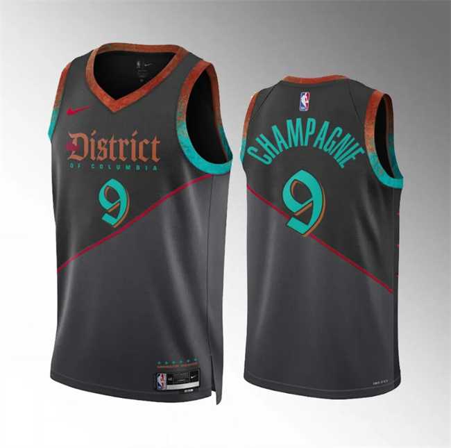 Men%27s Washington Wizards #9 Justin Champagnie Black 2023-24 City Edition Stitched Basketball Jersey Dzhi